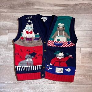Sweater Loft Button Vest New York USA Cat Lover Vintage Size Large